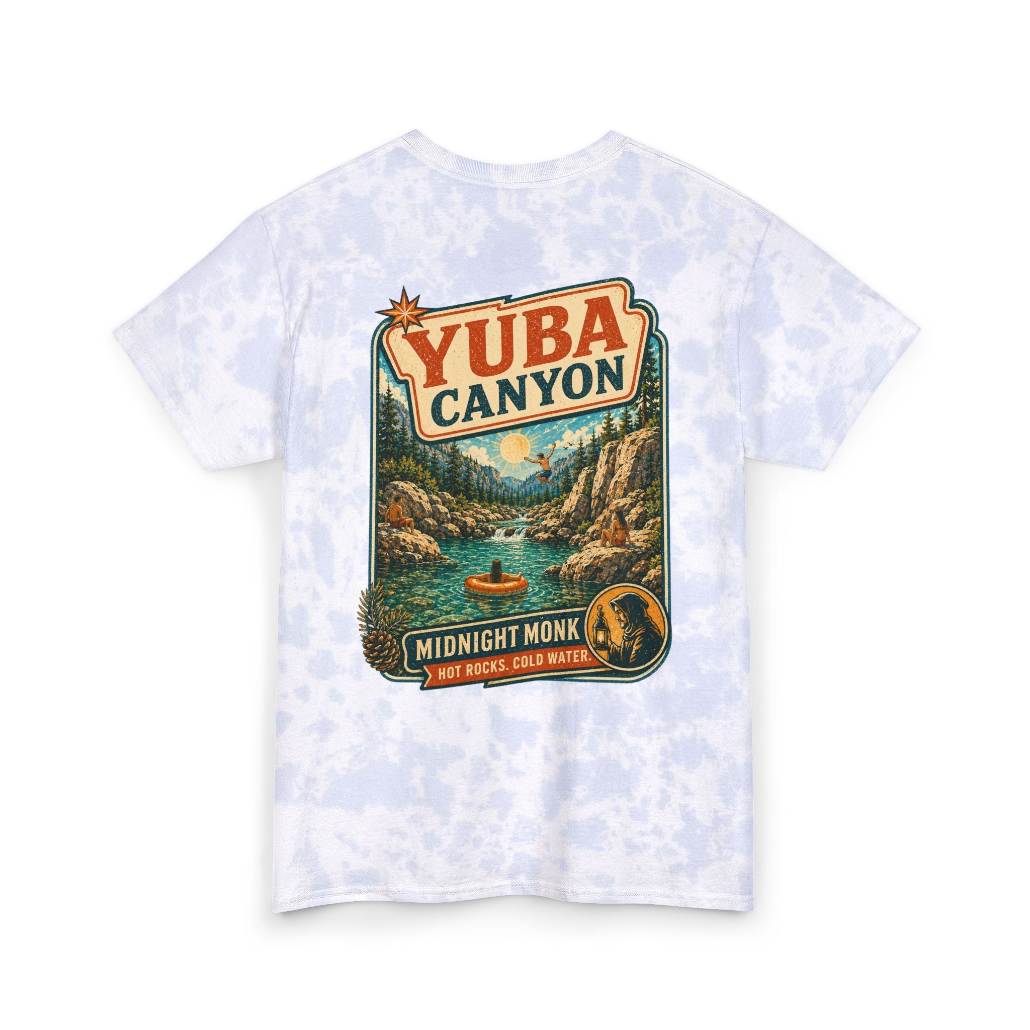 Yuba Canyon landscape tie-dye cotton tee, Midnight Monk line at Friar Tuck’s Nevada City (image 1 of 3)