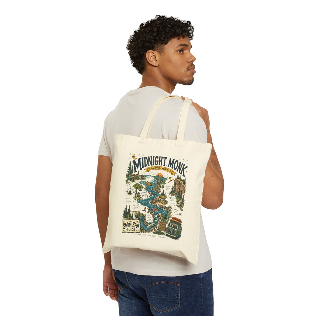 Midnight Monk Swim Spot Guide canvas tote bag, South Yuba River map print, Friar Tuck’s (image 3 of 4)