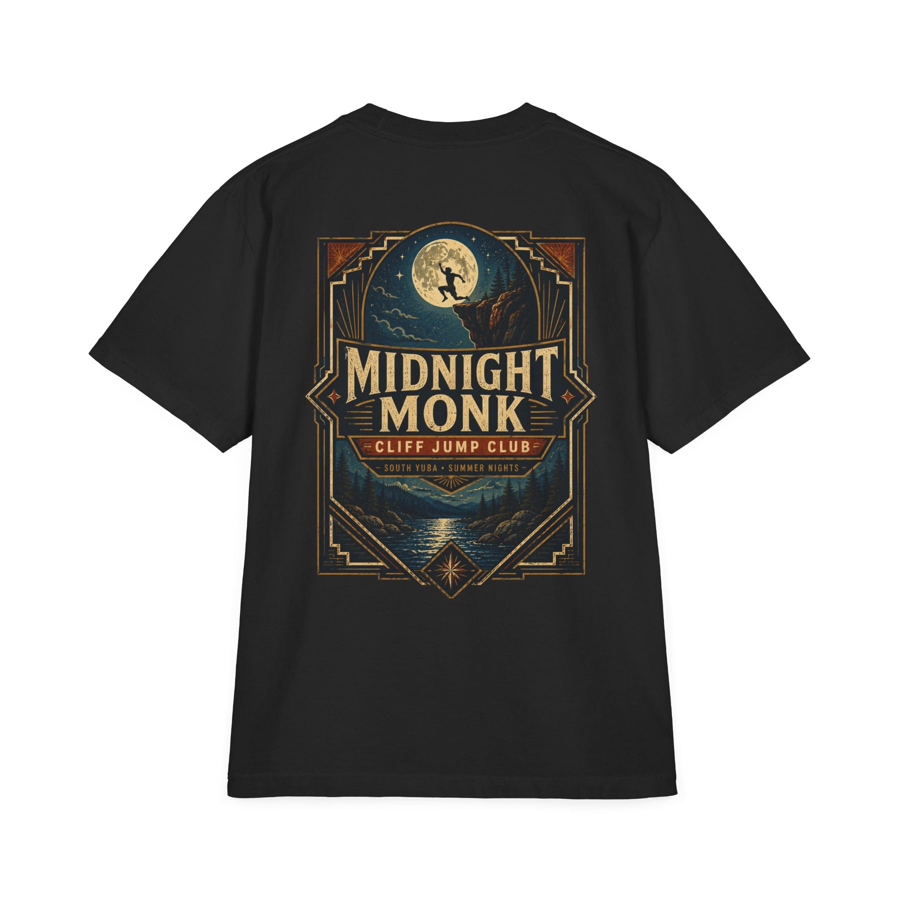 Midnight Monk Cliff Jump Club T-Shirt | Garment-Dyed Drop Shoulder River Tee