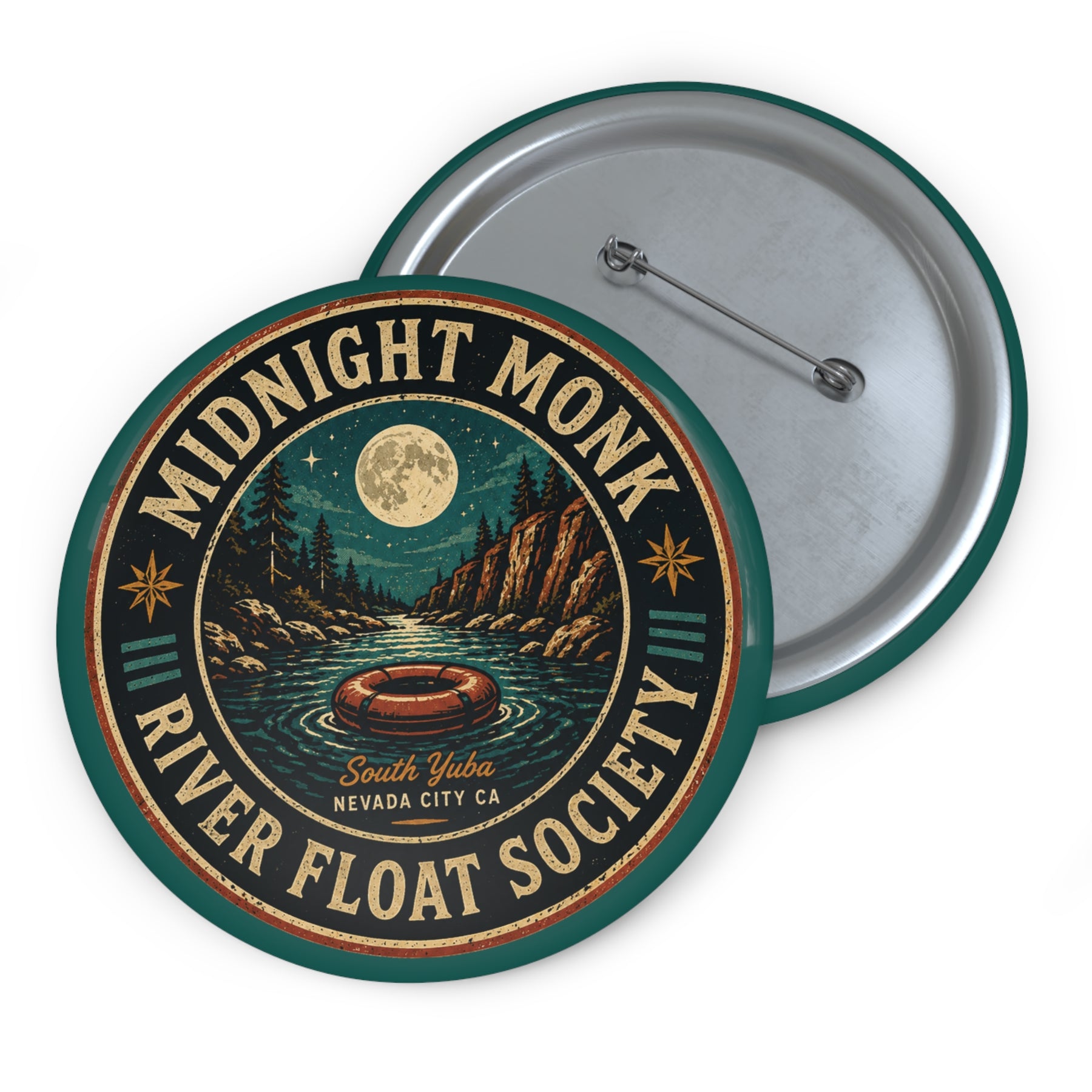 Midnight Monk River Float Society Pin Button | Retro South Yuba Night Badge