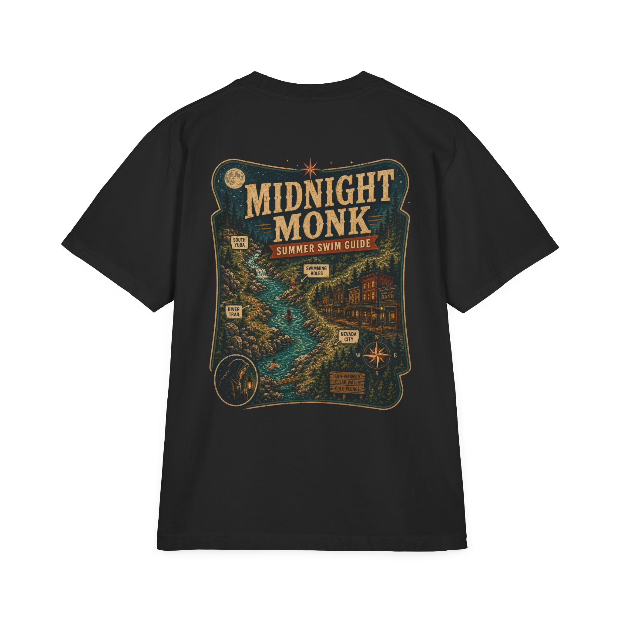 Midnight Monk Summer Swim Guide retro camp map graphic tee, South Yuba River, Friar Tuck’s (image 1 of 7)