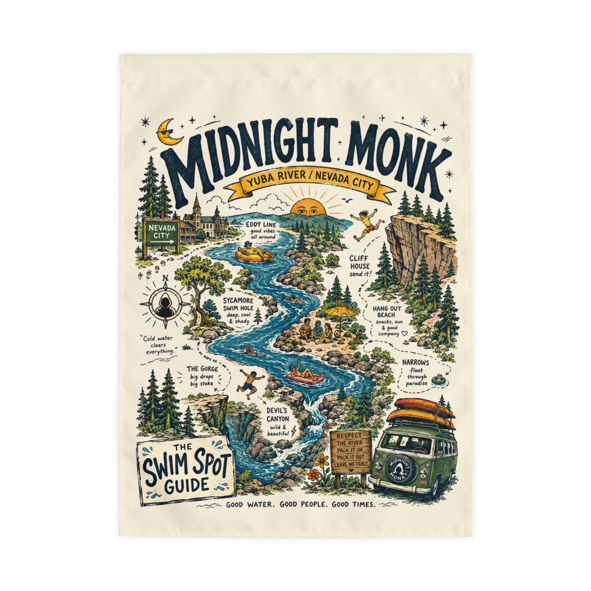 Midnight Monk Swim Spot Guide outdoor camp flag, South Yuba River, Friar Tuck’s Nevada City (image 2 of 2)