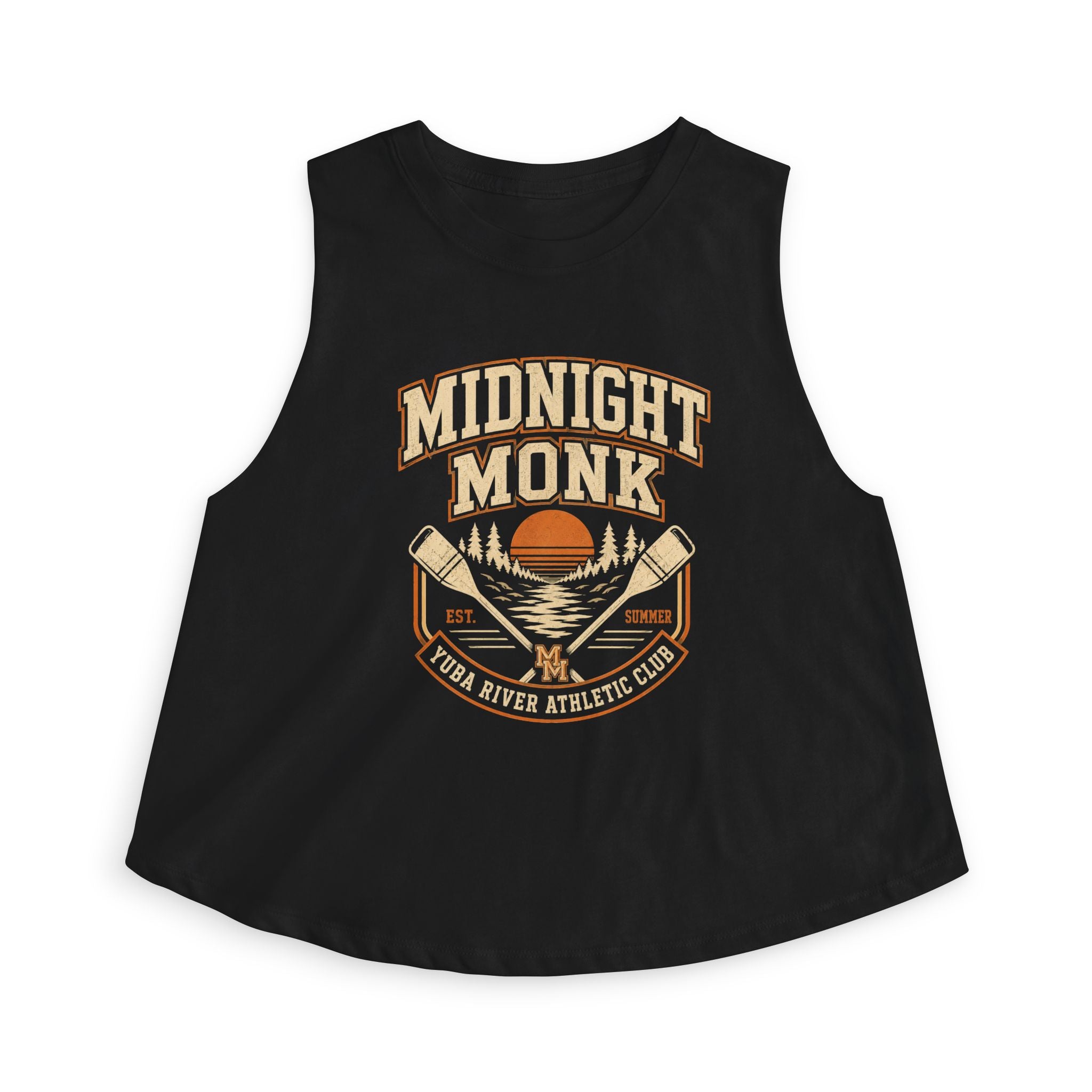 Midnight Monk river paddle vintage graphic athletic crop top, Friar Tuck’s Nevada City (image 1 of 12)