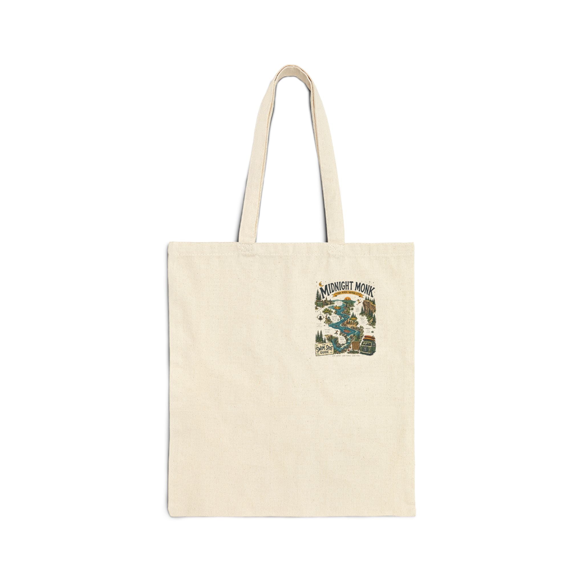 Midnight Monk Swim Spot Guide canvas tote bag, South Yuba River map print, Friar Tuck’s (image 2 of 4)