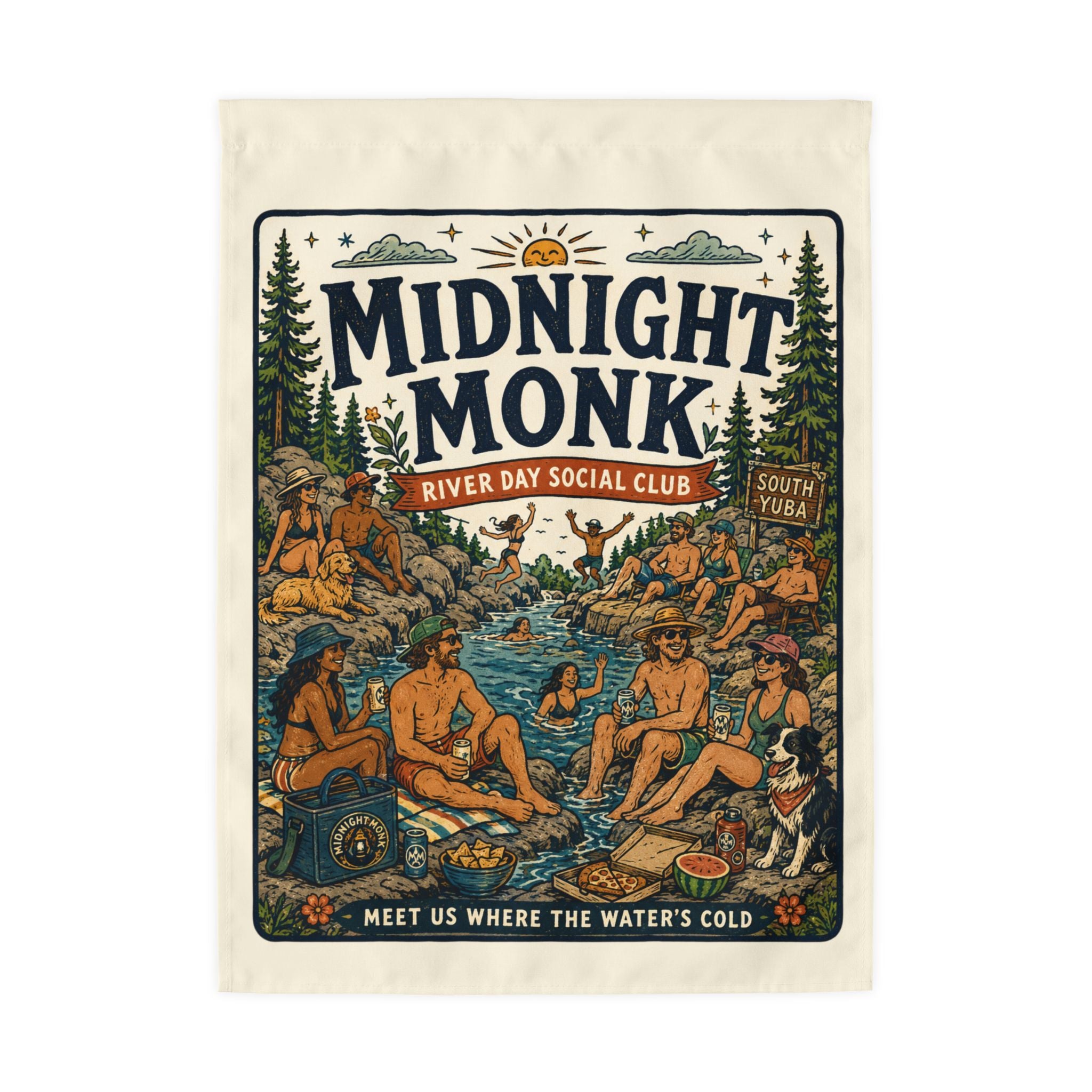 Midnight Monk Swim Spot Guide outdoor camp flag, South Yuba River, Friar Tuck’s Nevada City (image 1 of 2)
