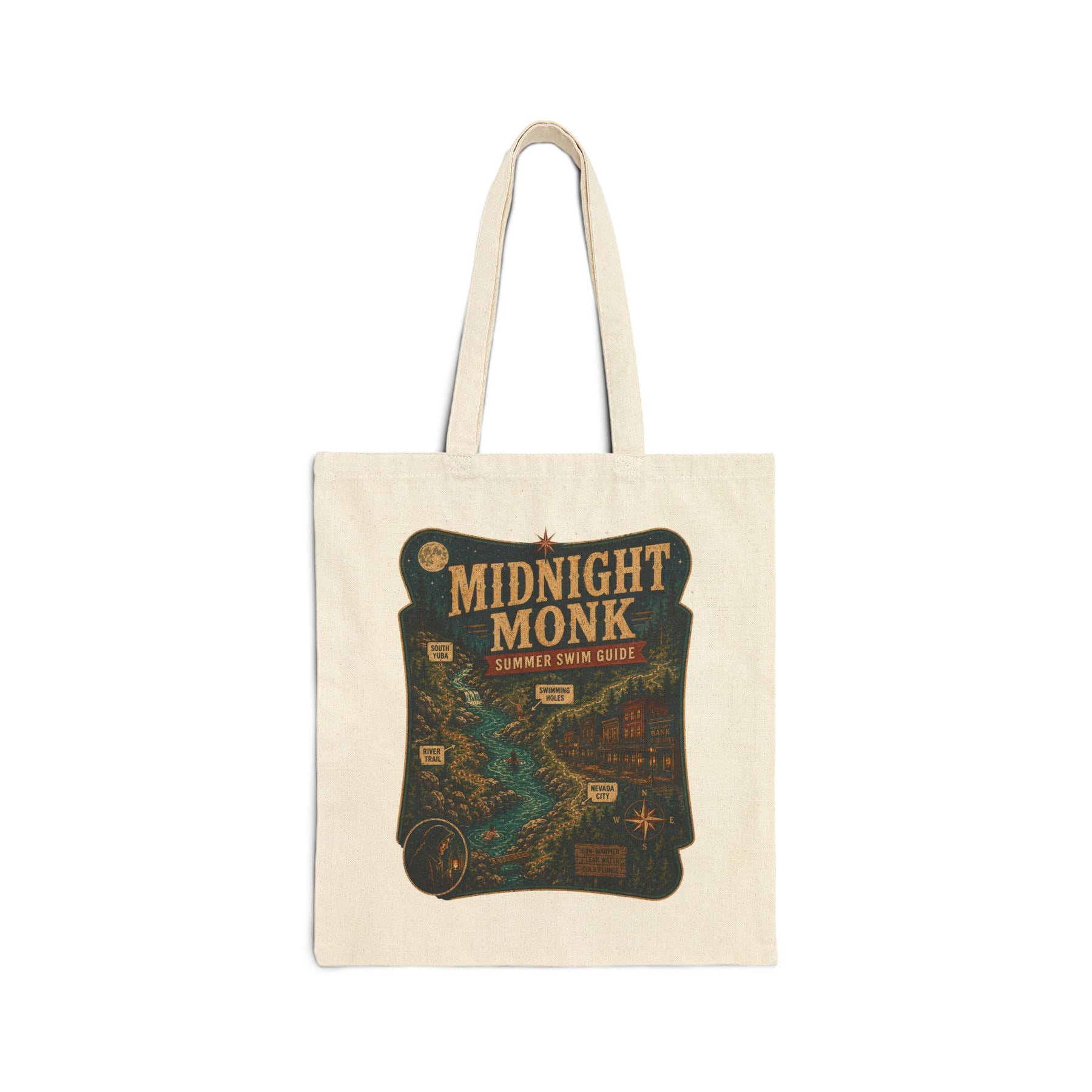 Midnight Monk Summer Swim Guide Tote Bag | Vintage River Canvas Tote