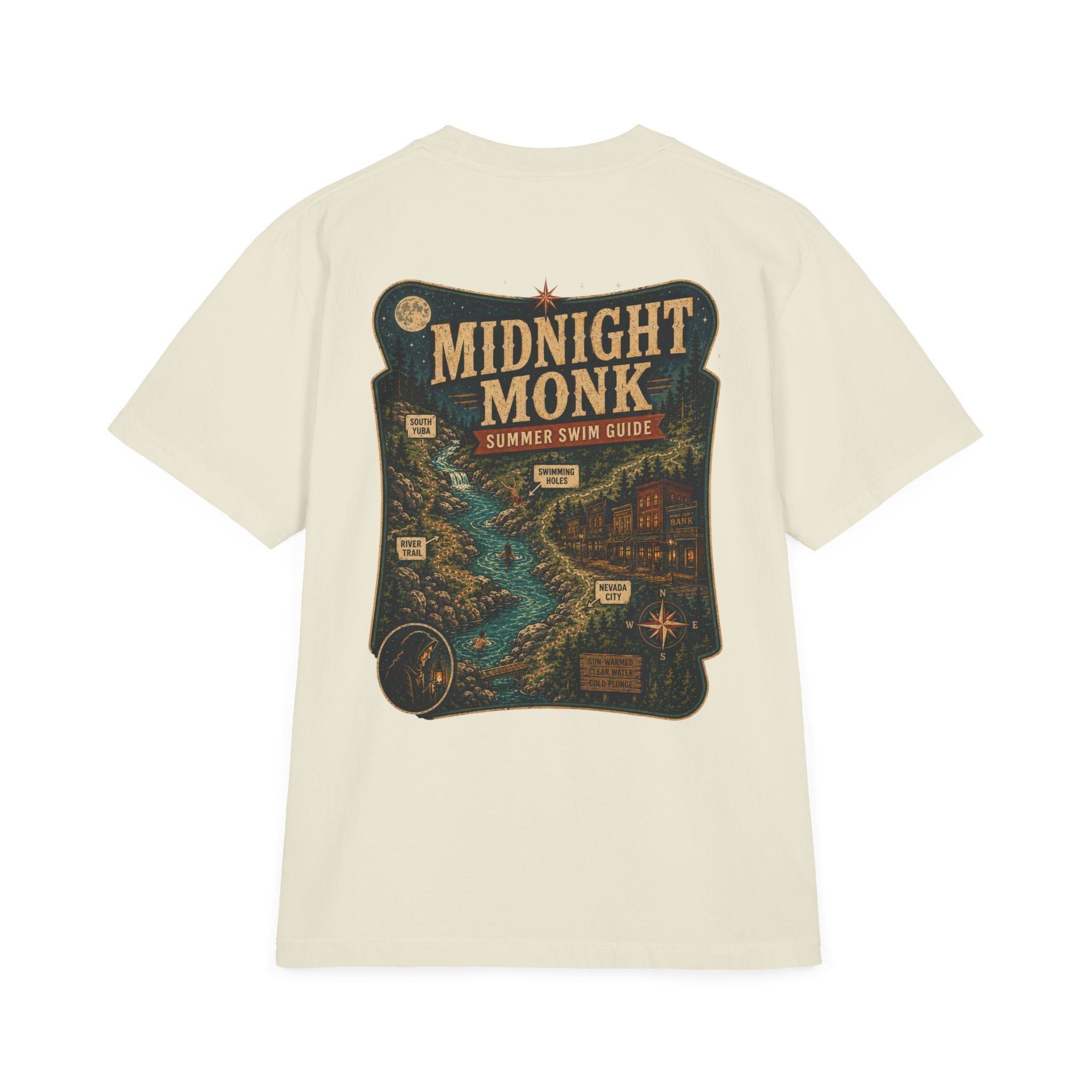 Midnight Monk Summer Swim Guide retro camp map graphic tee, South Yuba River, Friar Tuck’s (image 2 of 7)