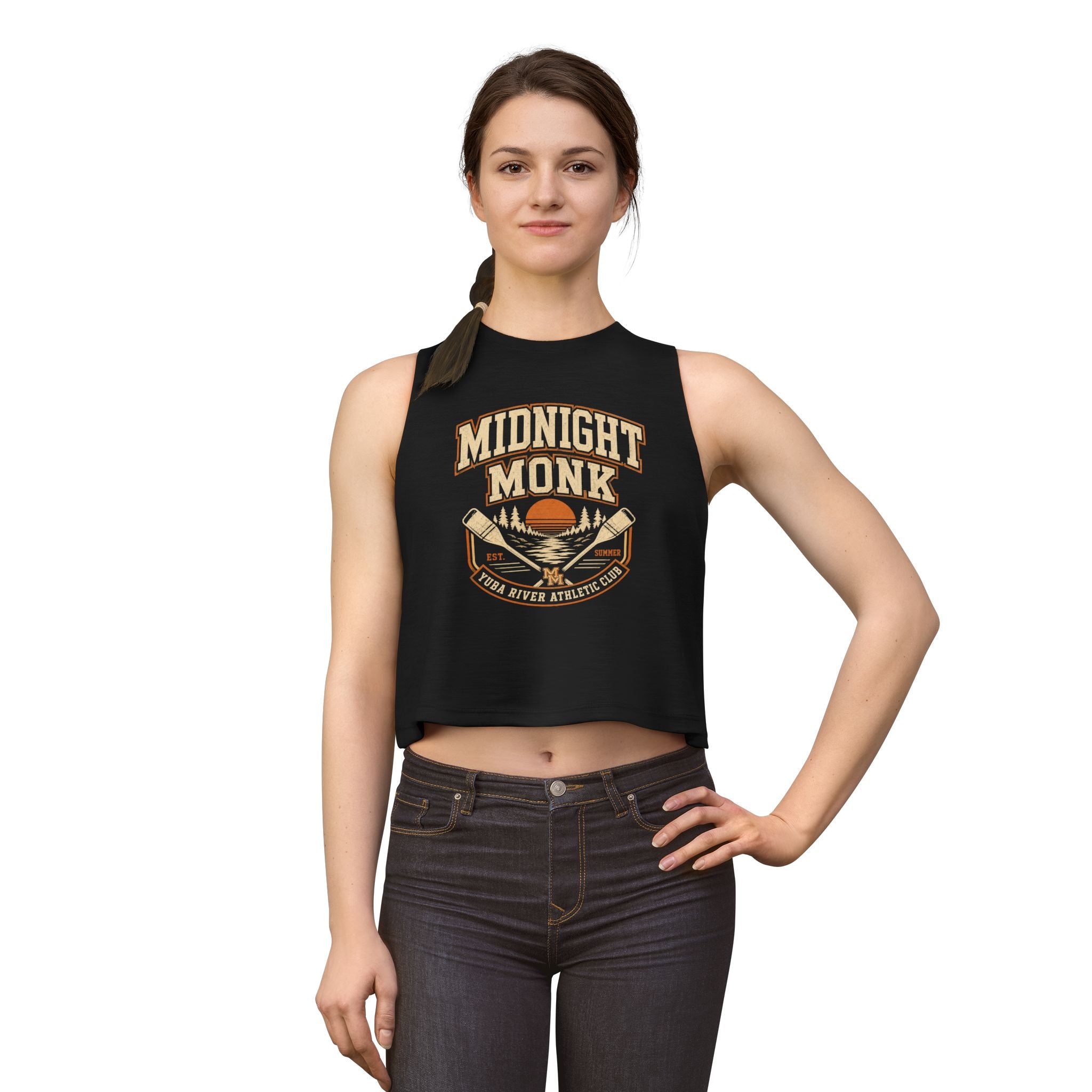 Midnight Monk river paddle vintage graphic athletic crop top, Friar Tuck’s Nevada City (image 5 of 12)