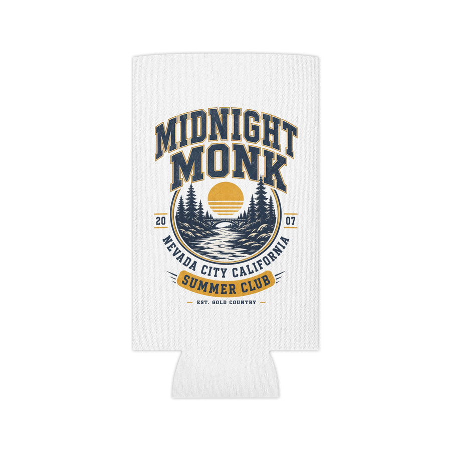Midnight Monk Sunset Lake logo Can Cooler | Nevada City summer club