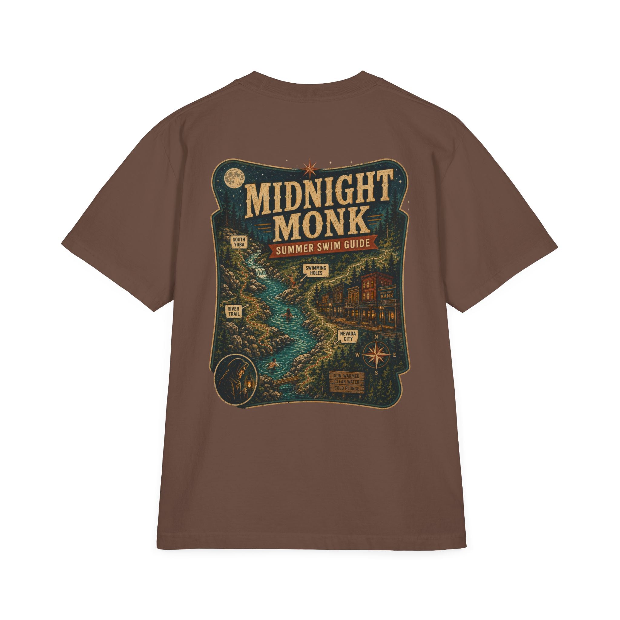 Midnight Monk Summer Swim Guide retro camp map graphic tee, South Yuba River, Friar Tuck’s (image 3 of 7)