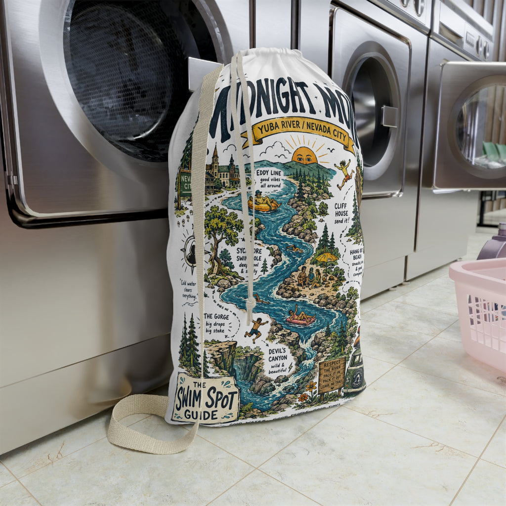 Midnight Monk Swim Spot Guide drawstring laundry bag, river map print, Friar Tuck’s (image 4 of 4)