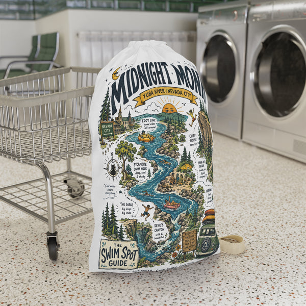 Midnight Monk Swim Spot Guide Laundry Bag | River Map Drawstring Laundry Sack