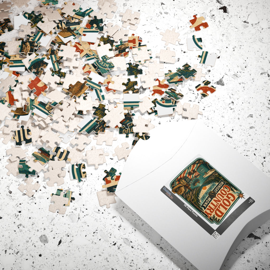 Gold Country vintage poster jigsaw puzzle, retro camping scene, Friar Tuck’s Nevada City (image 1 of 4)