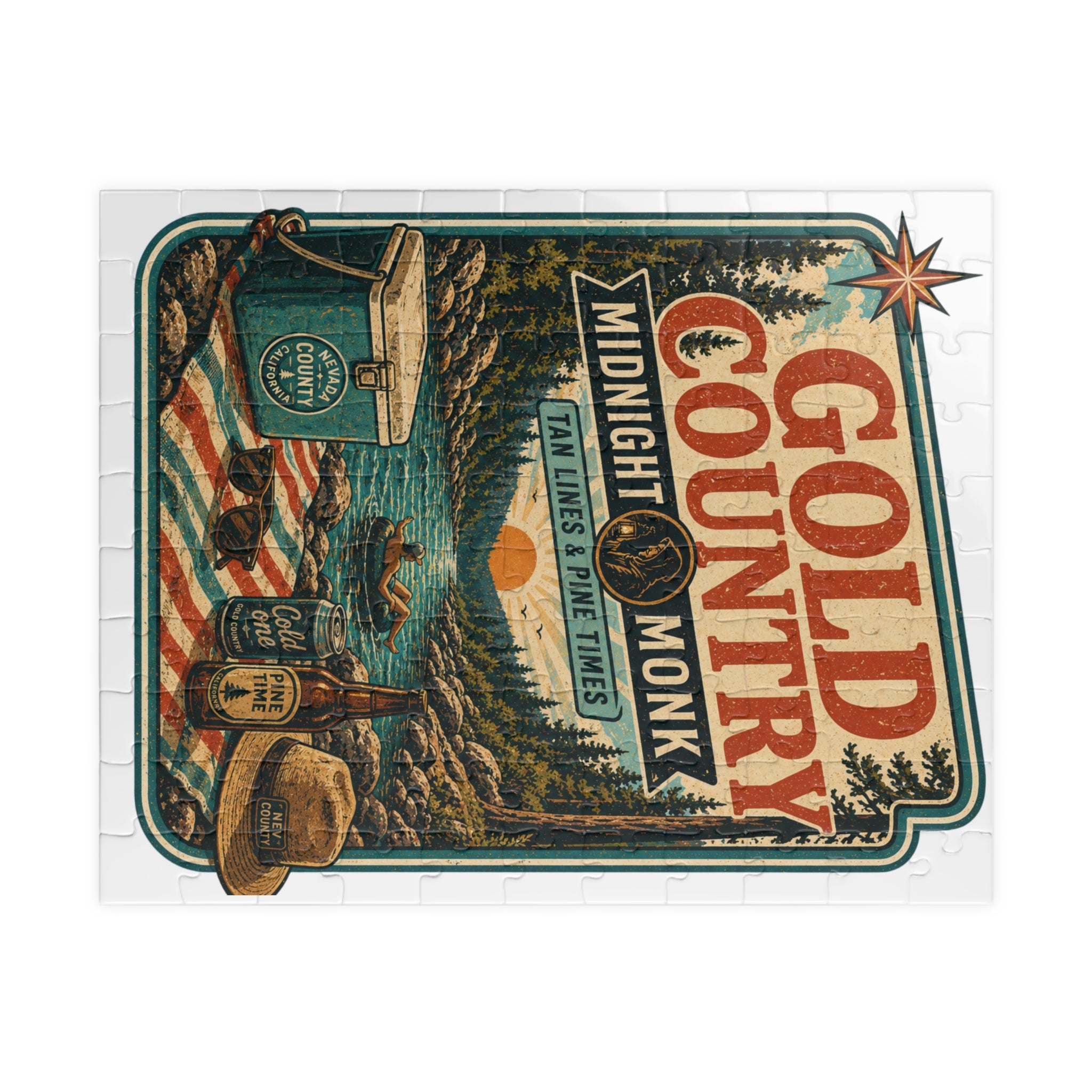 Gold Country vintage poster jigsaw puzzle, retro camping scene, Friar Tuck’s Nevada City (image 2 of 4)
