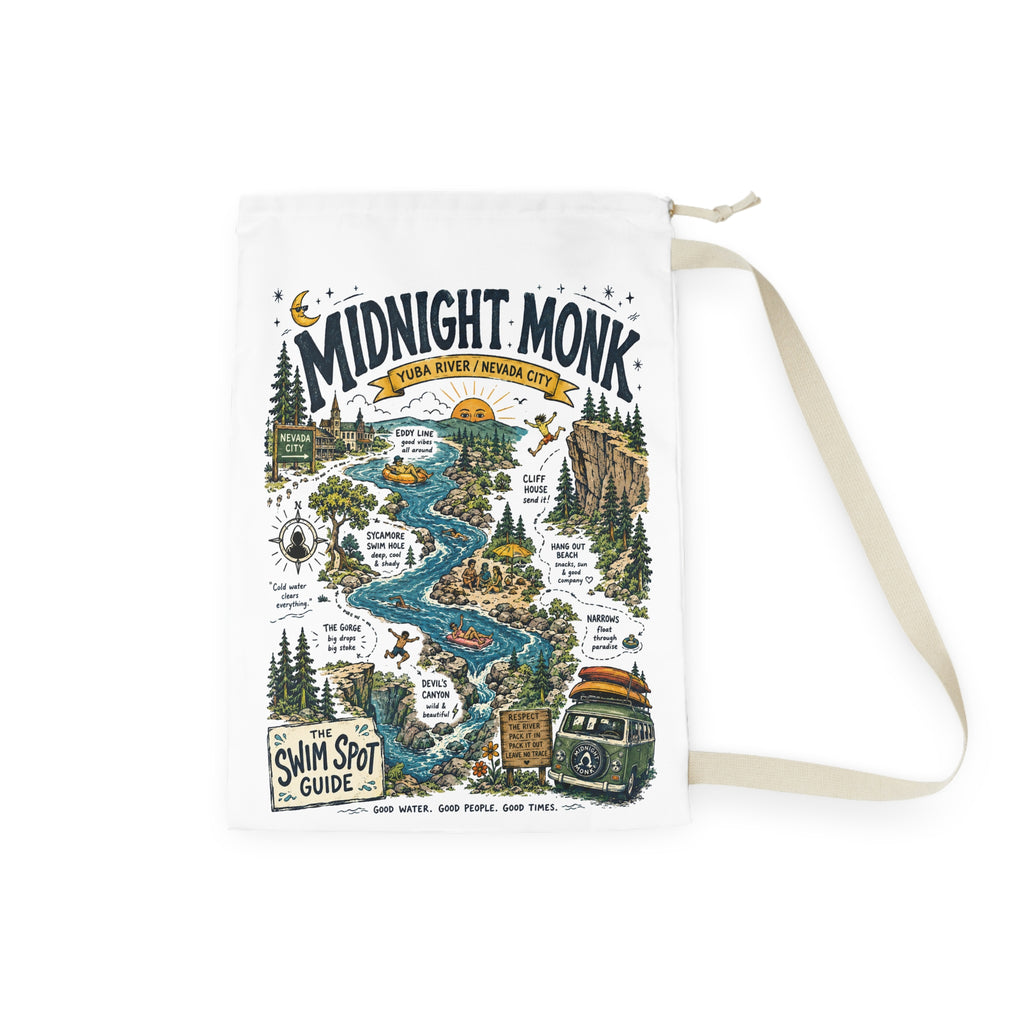 Midnight Monk Swim Spot Guide drawstring laundry bag, river map print, Friar Tuck’s (image 2 of 4)